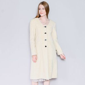 GIA STUDIOS Ivory Cream Collarless Sherpa Coat Small
